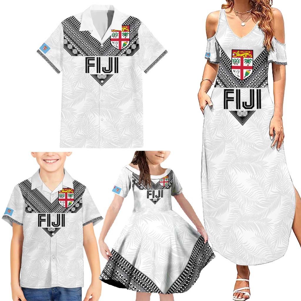 Custom Rugby Fiji Family Matching Summer Maxi Dress and Hawaiian Shirt Fijian Masi Tribal Sporty Style White Color LT03 - Polynesian Pride