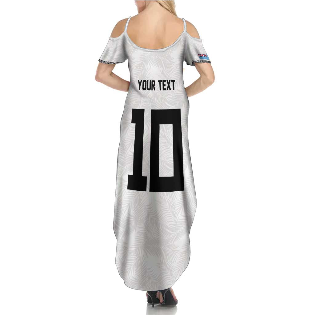 Custom Rugby Fiji Family Matching Summer Maxi Dress and Hawaiian Shirt Fijian Masi Tribal Sporty Style White Color LT03 - Polynesian Pride