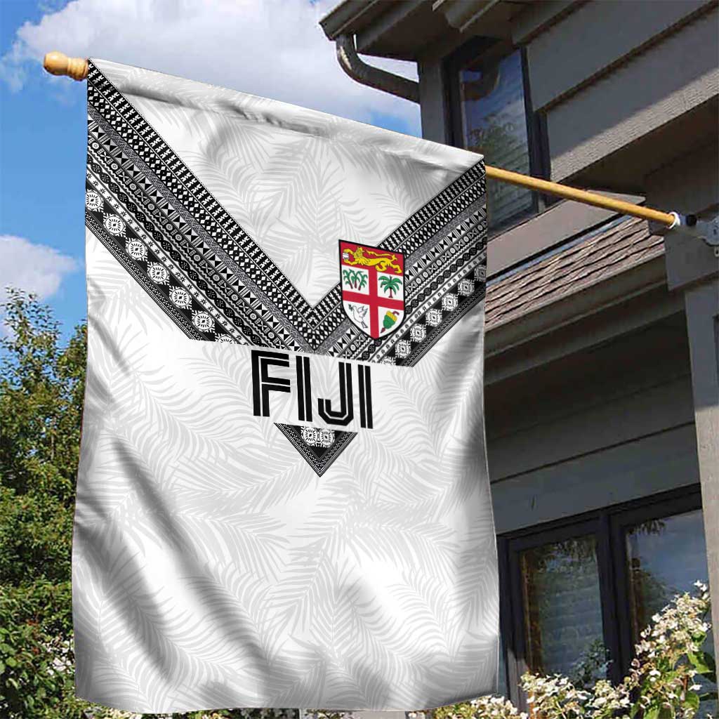 Rugby Fiji Garden Flag Fijian Masi Tribal Sporty Style White Color LT03 - Polynesian Pride