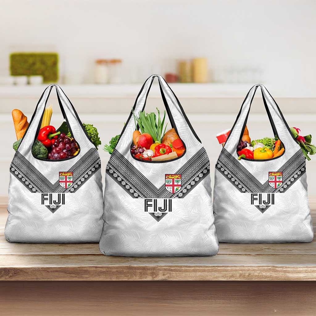 Rugby Fiji Grocery Bag Fijian Masi Tribal Sporty Style White Color LT03 3-pack One Size White - Polynesian Pride