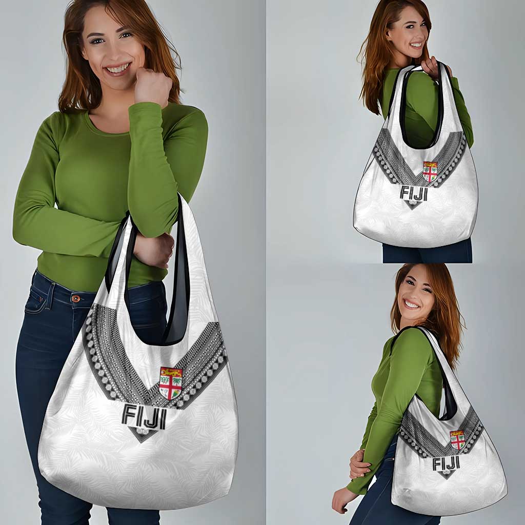 Rugby Fiji Grocery Bag Fijian Masi Tribal Sporty Style White Color LT03 - Polynesian Pride