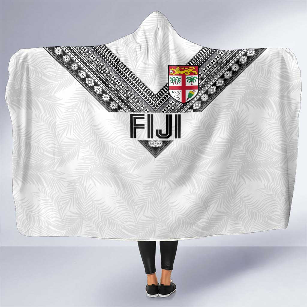Rugby Fiji Hooded Blanket Fijian Masi Tribal Sporty Style White Color LT03 One Size White - Polynesian Pride