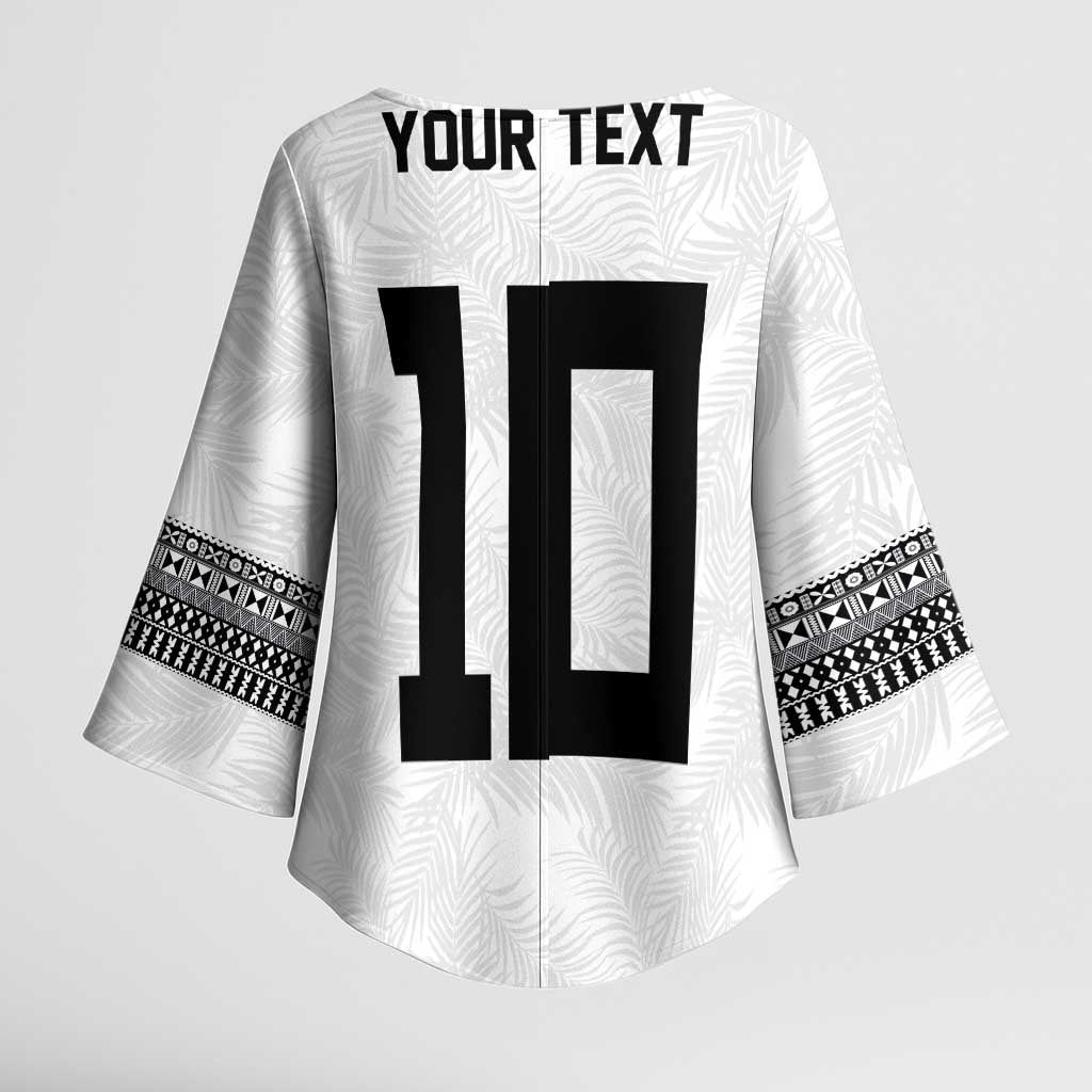 Custom Rugby Fiji Kimono Sleeve Blouse Fijian Masi Tribal Sporty Style White Color LT03 - Polynesian Pride