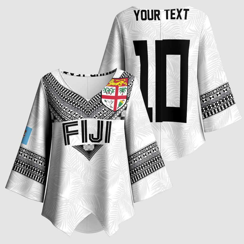 Custom Rugby Fiji Kimono Sleeve Blouse Fijian Masi Tribal Sporty Style White Color LT03 - Polynesian Pride
