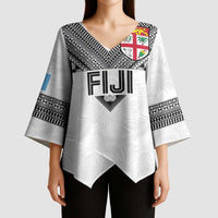 Custom Rugby Fiji Kimono Sleeve Blouse Fijian Masi Tribal Sporty Style White Color LT03 - Polynesian Pride