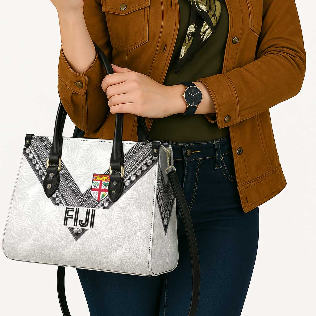 Rugby Fiji Leather Bag Fijian Masi Tribal Sporty Style White Color LT03 - Polynesian Pride