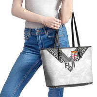 Rugby Fiji Leather Tote Bag Fijian Masi Tribal Sporty Style White Color LT03 - Polynesian Pride