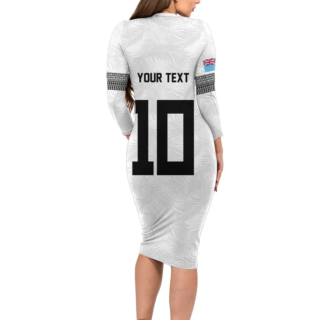 Custom Rugby Fiji Long Sleeve Bodycon Dress Fijian Masi Tribal Sporty Style White Color LT03 - Polynesian Pride