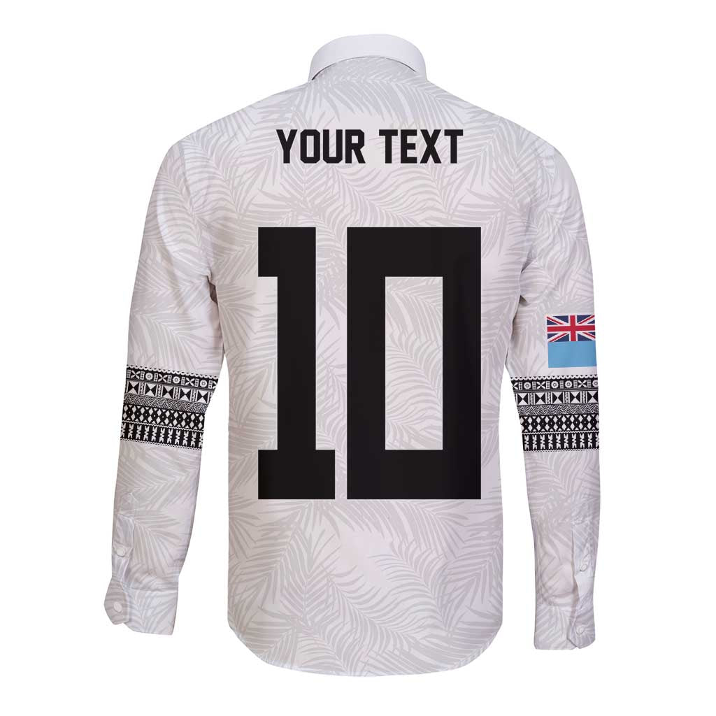 Custom Rugby Fiji Long Sleeve Button Shirt Fijian Masi Tribal Sporty Style White Color - Polynesian Pride