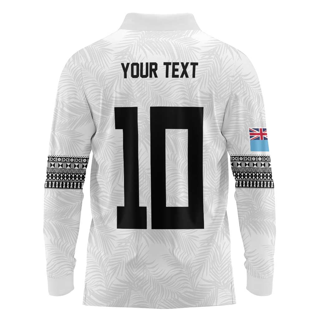 Custom Rugby Fiji Long Sleeve Polo Shirt Fijian Masi Tribal Sporty Style White Color LT03 - Polynesian Pride