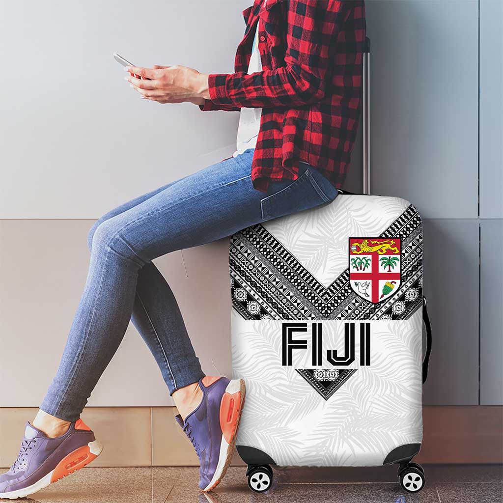 Rugby Fiji Luggage Cover Fijian Masi Tribal Sporty Style White Color LT03 - Polynesian Pride