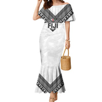 Custom Rugby Fiji Mermaid Dress Fijian Masi Tribal Sporty Style White Color LT03 Women White - Polynesian Pride