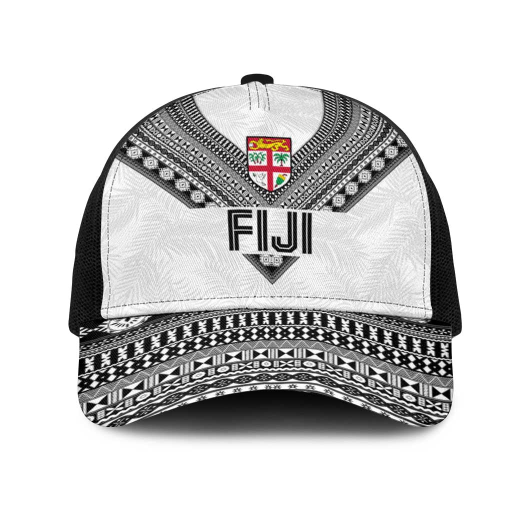 Rugby Fiji Mesh Trucker Cap Fijian Masi Tribal Sporty Style White Color LT03 One Size Black White - Polynesian Pride