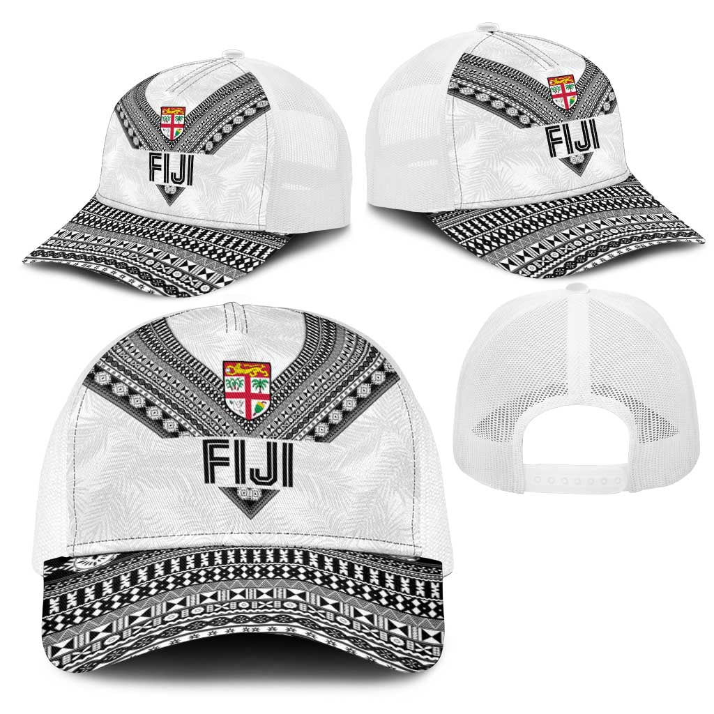 Rugby Fiji Mesh Trucker Cap Fijian Masi Tribal Sporty Style White Color LT03 - Polynesian Pride