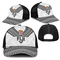 Rugby Fiji Mesh Trucker Cap Fijian Masi Tribal Sporty Style White Color LT03 - Polynesian Pride