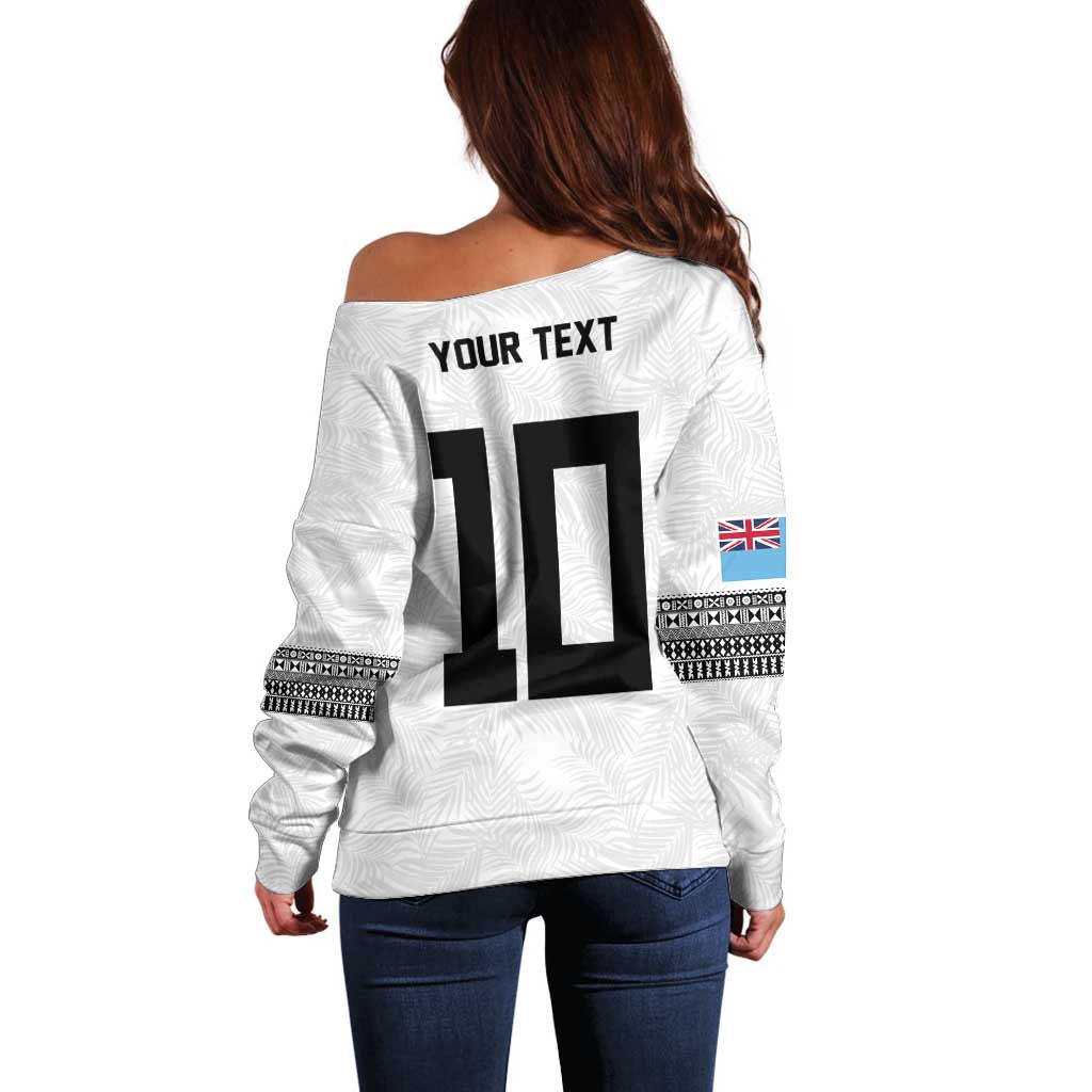 Custom Rugby Fiji Off Shoulder Sweater Fijian Masi Tribal Sporty Style White Color LT03 - Polynesian Pride