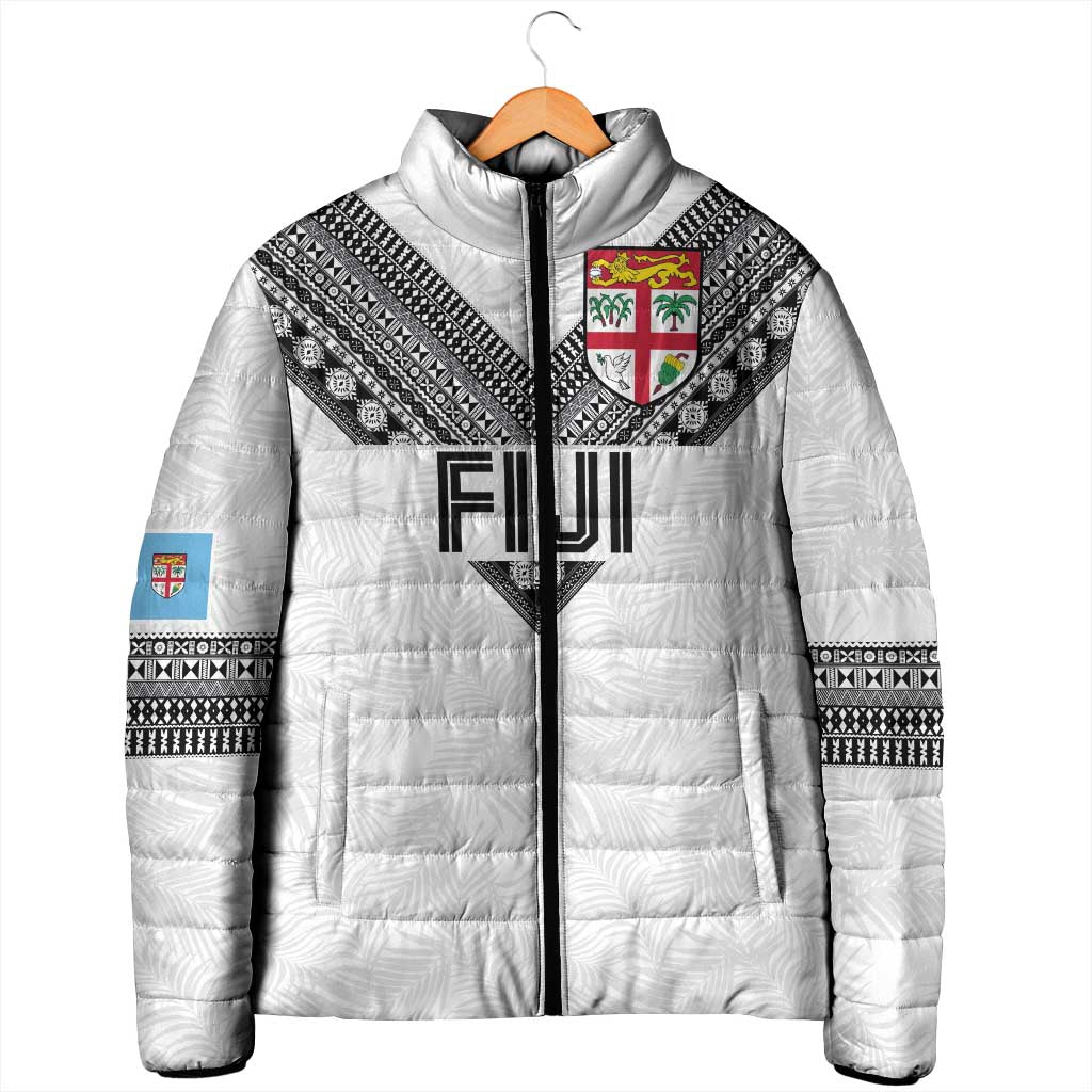 Custom Rugby Fiji Padded Jacket Fijian Masi Tribal Sporty Style White Color LT03 - Polynesian Pride