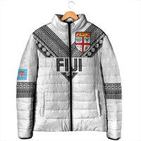Custom Rugby Fiji Padded Jacket Fijian Masi Tribal Sporty Style White Color LT03 - Polynesian Pride