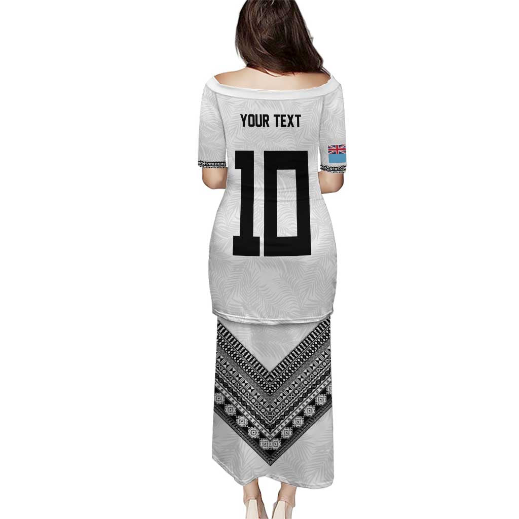 Custom Rugby Fiji Puletasi Fijian Masi Tribal Sporty Style White Color LT03 - Polynesian Pride