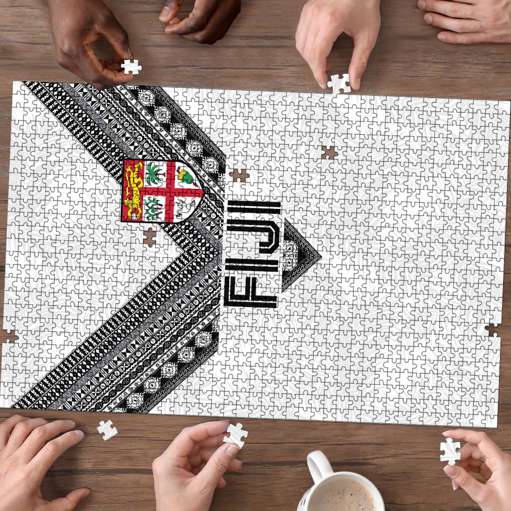 Rugby Fiji Puzzle Fijian Masi Tribal Sporty Style White Color LT03 - Polynesian Pride