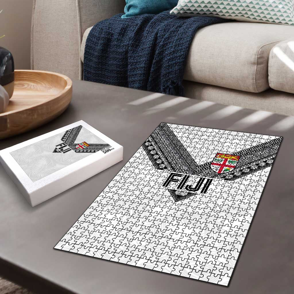 Rugby Fiji Puzzle Fijian Masi Tribal Sporty Style White Color LT03 - Polynesian Pride