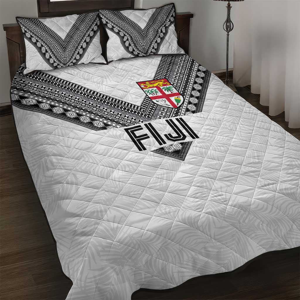 Rugby Fiji Quilt Bed Set Fijian Masi Tribal Sporty Style White Color LT03 White - Polynesian Pride