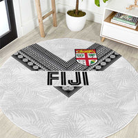 Rugby Fiji Round Carpet Fijian Masi Tribal Sporty Style White Color LT03 White - Polynesian Pride
