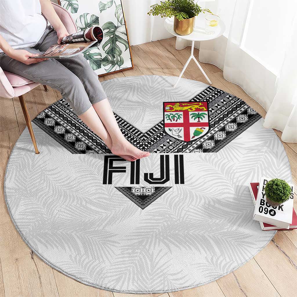 Rugby Fiji Round Carpet Fijian Masi Tribal Sporty Style White Color LT03 - Polynesian Pride