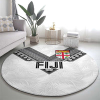 Rugby Fiji Round Carpet Fijian Masi Tribal Sporty Style White Color LT03 - Polynesian Pride