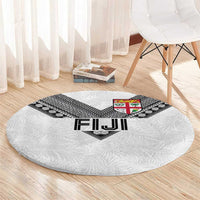 Rugby Fiji Round Carpet Fijian Masi Tribal Sporty Style White Color LT03 - Polynesian Pride
