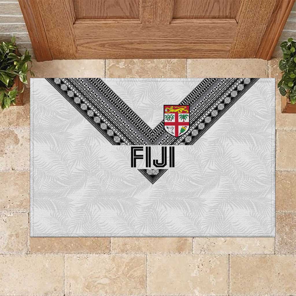 Rugby Fiji Rubber Doormat Fijian Masi Tribal Sporty Style White Color LT03 White - Polynesian Pride