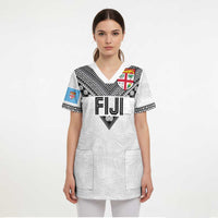 Custom Rugby Fiji Scrub Top Fijian Masi Tribal Sporty Style White Color LT03 - Polynesian Pride