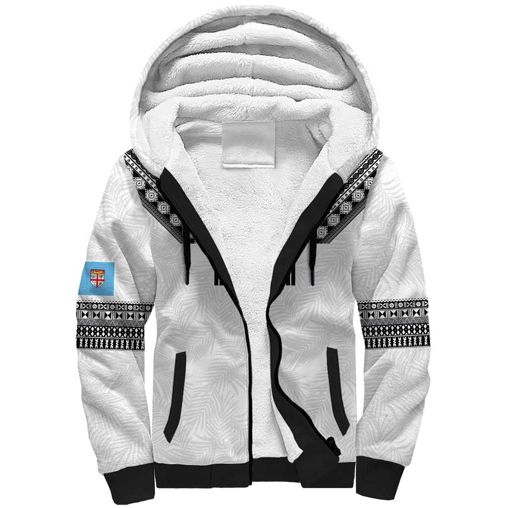 Custom Rugby Fiji Sherpa Hoodie Fijian Masi Tribal Sporty Style White Color - Polynesian Pride