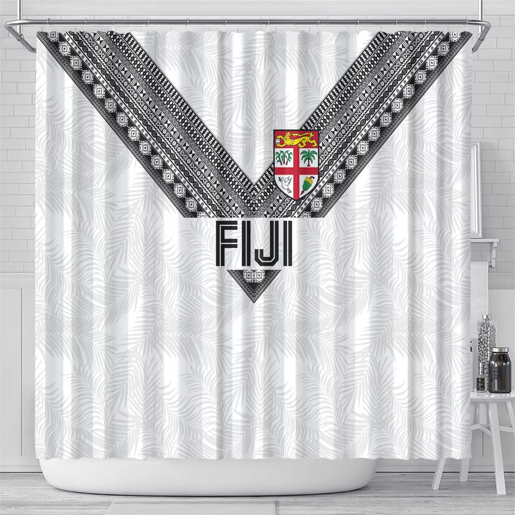 Rugby Fiji Shower Curtain Fijian Masi Tribal Sporty Style White Color LT03 - Polynesian Pride