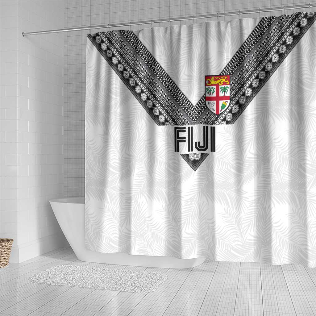 Rugby Fiji Shower Curtain Fijian Masi Tribal Sporty Style White Color LT03 - Polynesian Pride