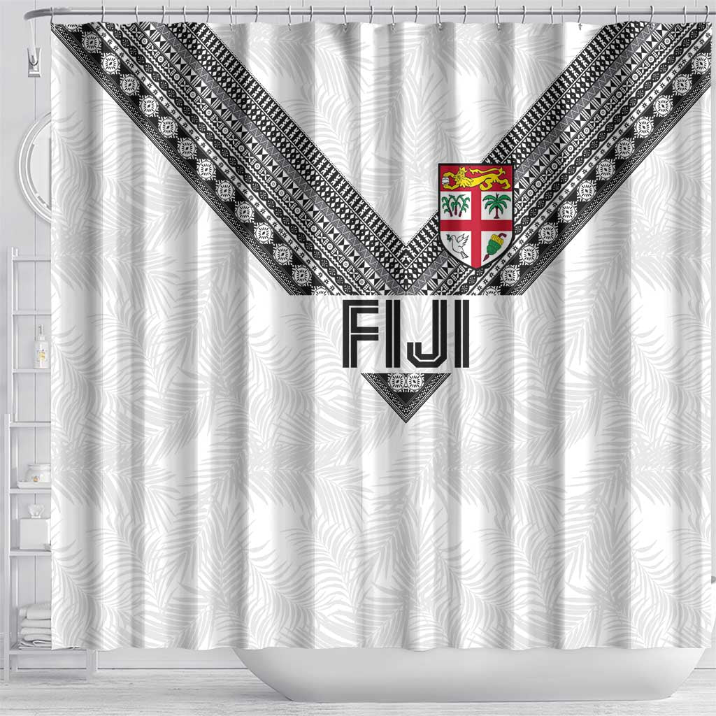 Rugby Fiji Shower Curtain Fijian Masi Tribal Sporty Style White Color LT03 - Polynesian Pride