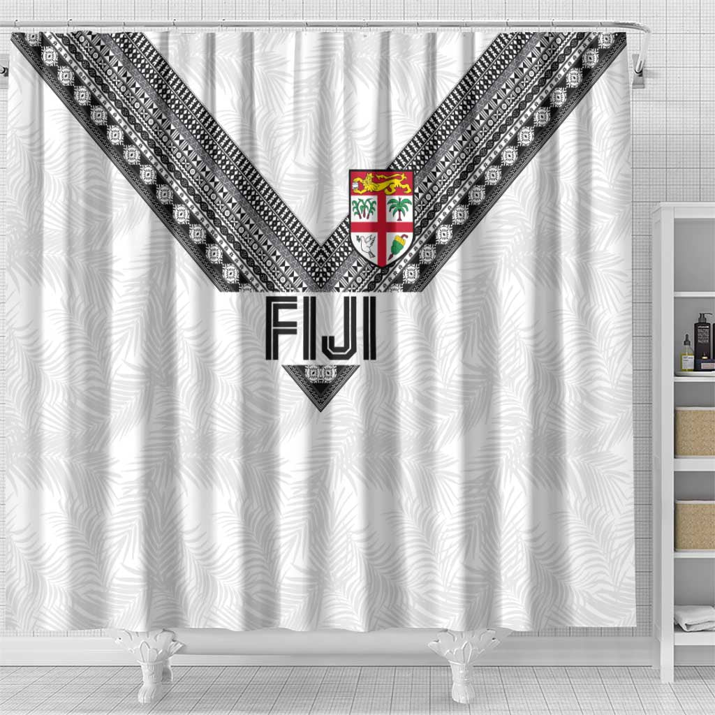 Rugby Fiji Shower Curtain Fijian Masi Tribal Sporty Style White Color LT03 - Polynesian Pride