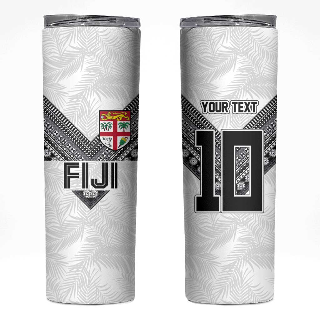 Custom Rugby Fiji Skinny Tumbler Fijian Masi Tribal Sporty Style White Color LT03 White - Polynesian Pride
