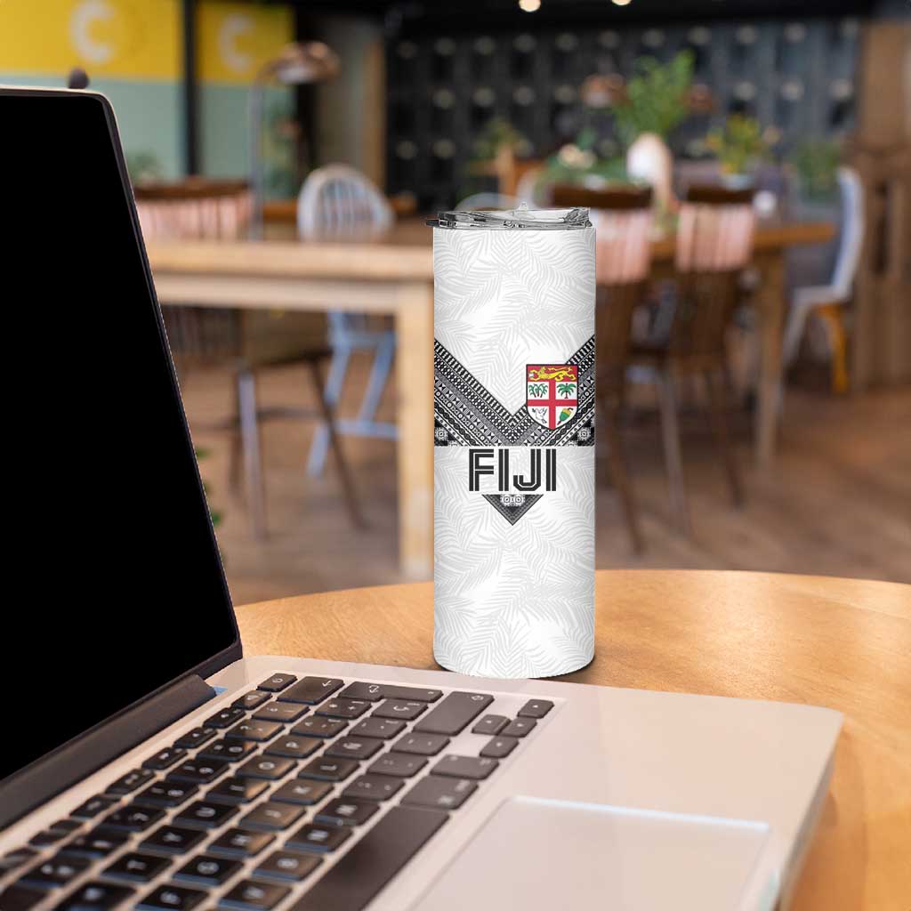 Custom Rugby Fiji Skinny Tumbler Fijian Masi Tribal Sporty Style White Color LT03 - Polynesian Pride