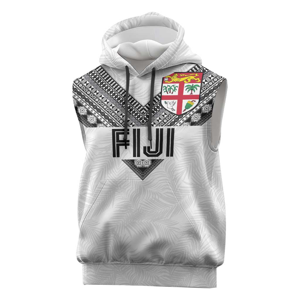 Custom Rugby Fiji Sleeveless Hoodie Fijian Masi Tribal Sporty Style White Color LT03 White - Polynesian Pride