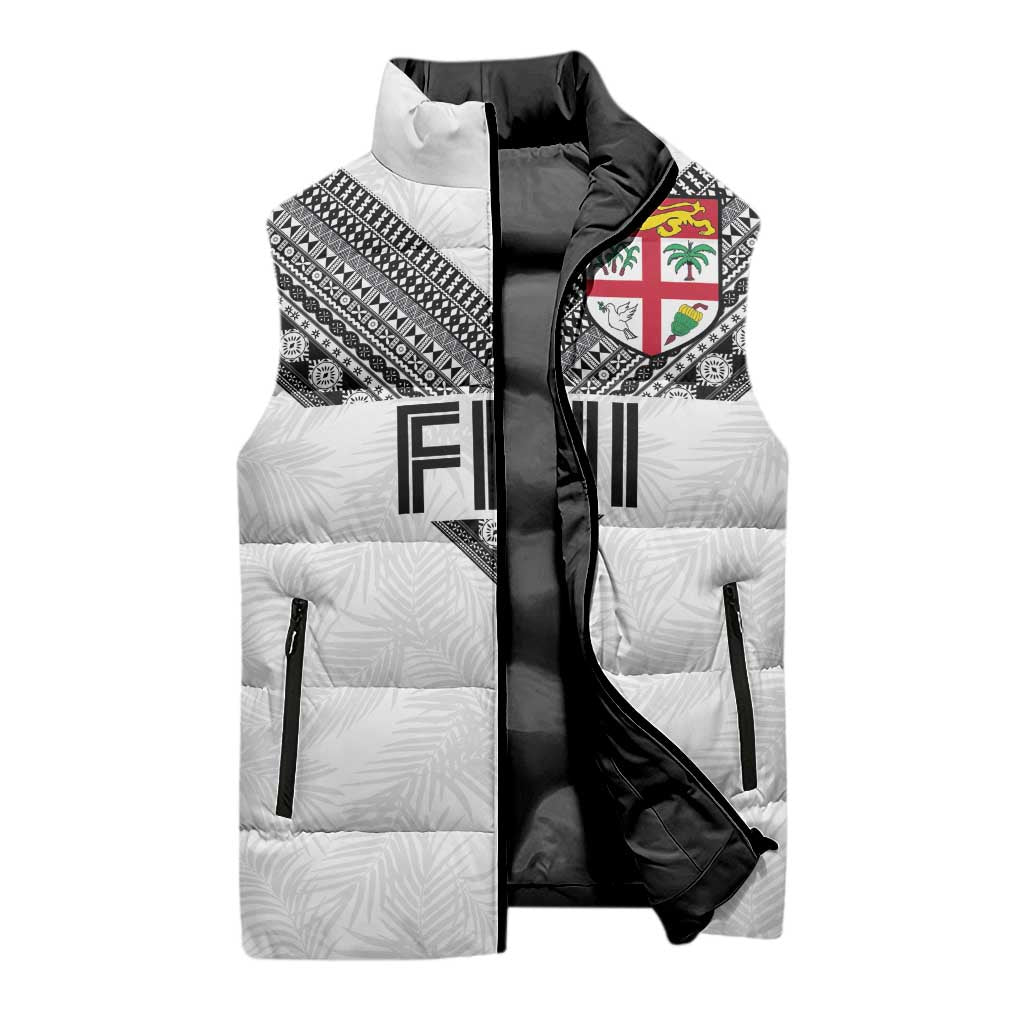 Custom Rugby Fiji Sleeveless Puffer Jacket Fijian Masi Tribal Sporty Style White Color LT03 - Polynesian Pride