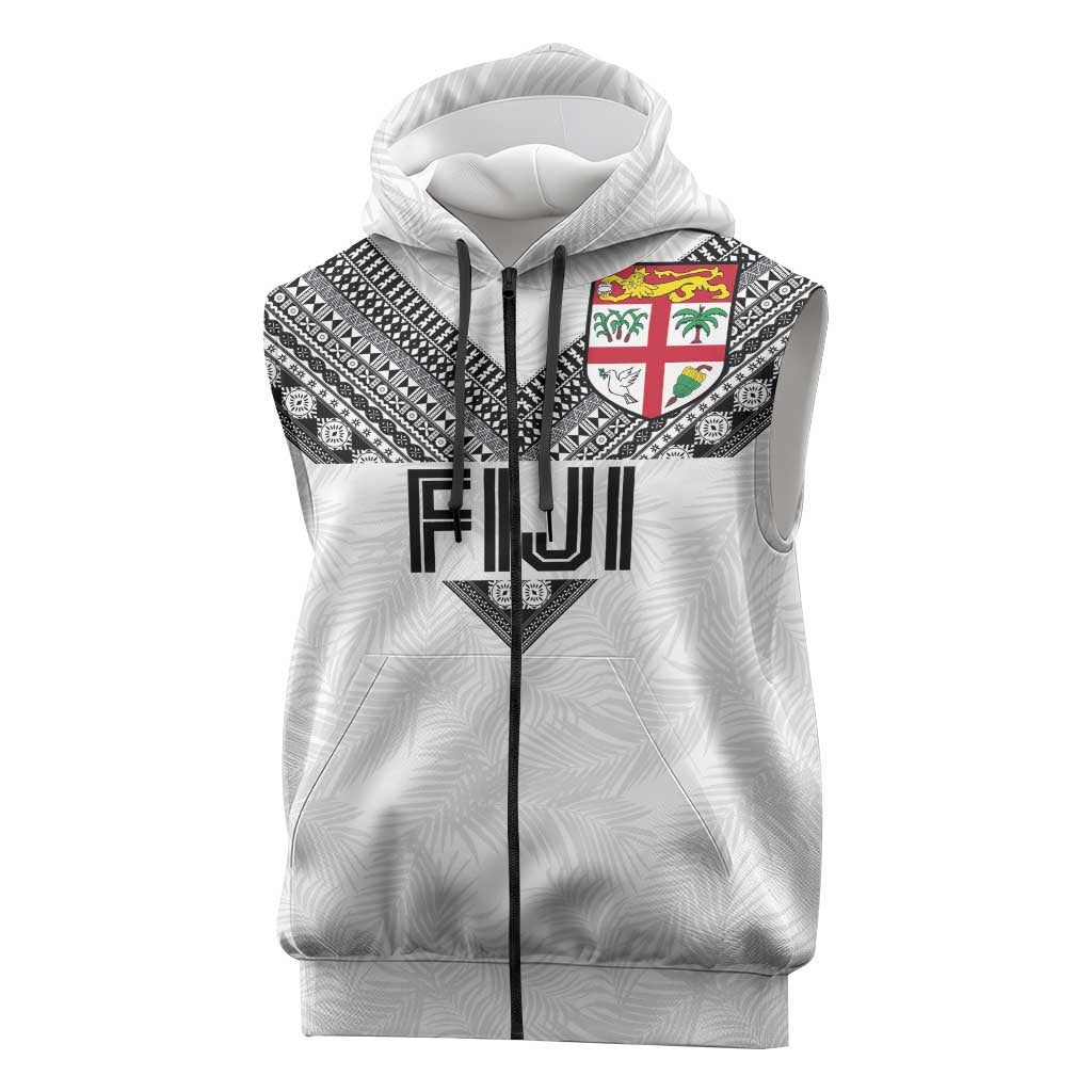 Custom Rugby Fiji Sleeveless Zip Hoodie Fijian Masi Tribal Sporty Style White Color LT03 White - Polynesian Pride