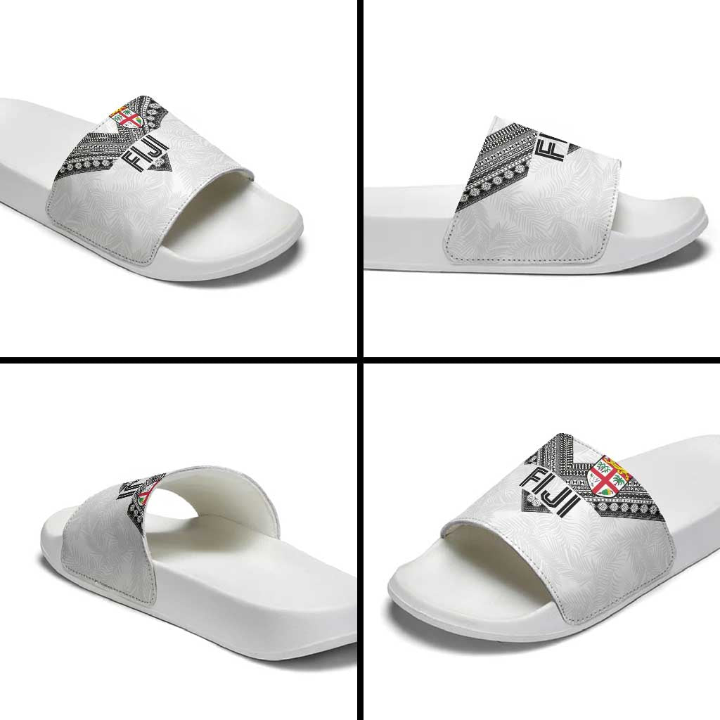 Rugby Fiji Slide Sandals Fijian Masi Tribal Sporty Style White Color LT03 - Polynesian Pride