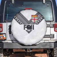 Rugby Fiji Spare Tire Cover Fijian Masi Tribal Sporty Style White Color LT03 White - Polynesian Pride