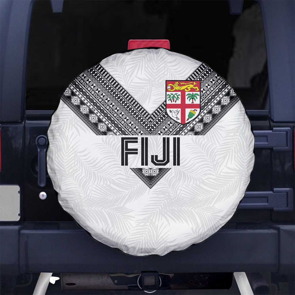 Rugby Fiji Spare Tire Cover Fijian Masi Tribal Sporty Style White Color LT03 No hole White - Polynesian Pride