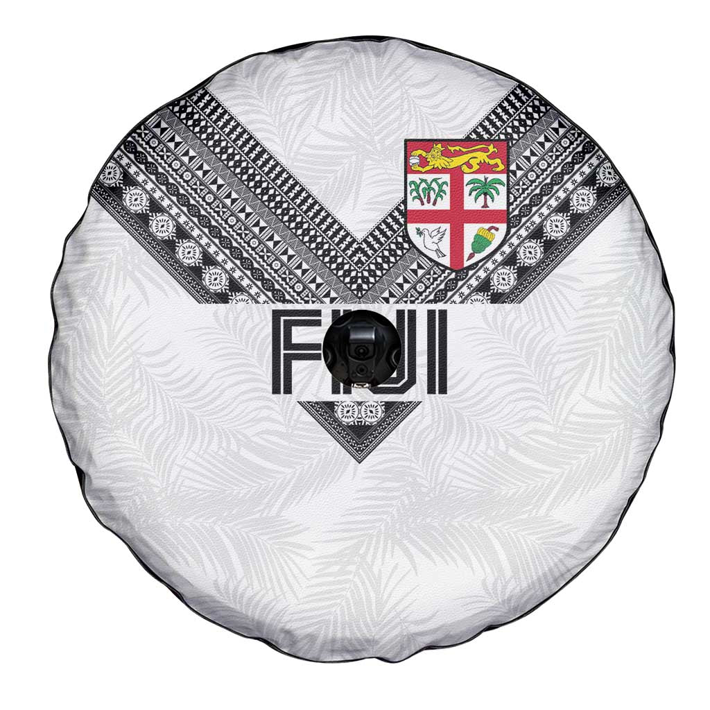 Rugby Fiji Spare Tire Cover Fijian Masi Tribal Sporty Style White Color LT03 - Polynesian Pride