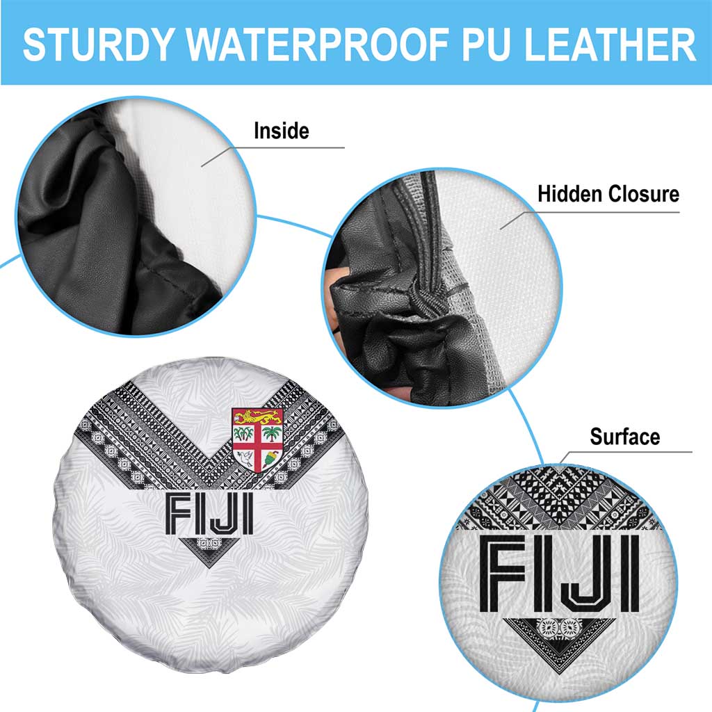 Rugby Fiji Spare Tire Cover Fijian Masi Tribal Sporty Style White Color LT03 - Polynesian Pride
