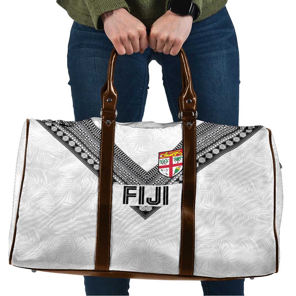 Rugby Fiji Travel Bag Fijian Masi Tribal Sporty Style White Color LT03 White - Polynesian Pride