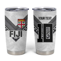 Custom Rugby Fiji Tumbler Cup Fijian Masi Tribal Sporty Style White Color LT03 White - Polynesian Pride
