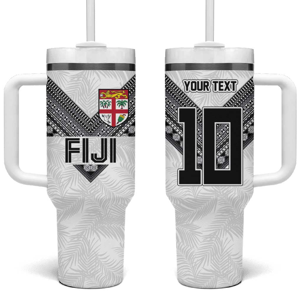 Custom Rugby Fiji Tumbler With Handle Fijian Masi Tribal Sporty Style White Color LT03 One Size: 40 oz White - Polynesian Pride